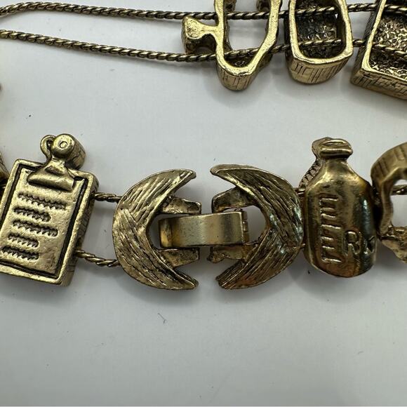 TOFA Vintage Physician Medical Gold Tone Charm Stretch Bracelet Retro - Picture 10 of 12
